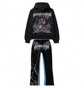 Suéter de lujo de talla grande, sudaderas con capucha Vintage, 100% de algodón, Unisex, calle alta, bordado desgastado, Graffiti, chándales sueltos - Product Image 1