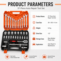 Kit de réparation de clé à main multifonctionnelle en acier au carbone de haute qualité 37 pièces pour étui rigide OEM de réparation de vélo et de voiture à la maison