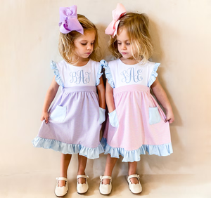 Vestito Estivo per Bambina con <span class=keywords><strong>Nome</strong></span> Ricamato, in Cotone a Righe con Volant, Abito Casual per Bambine - Product Image 1