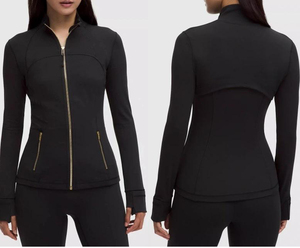 Gold Zipper <b>Women</b> Seamless Breathable Nylon Spandex Workout Yoga <b>Jackets</b> Quick Dry Stand Neck Gym <b>Jacket</b> - Product Image 1