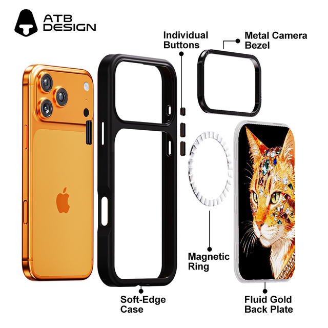 ATB Luxury Magnetic Plastic Back Mobile Phone Case Sparkling 3D Relief Printed for IPhone 15 Pro Max 16 17 Plus Case