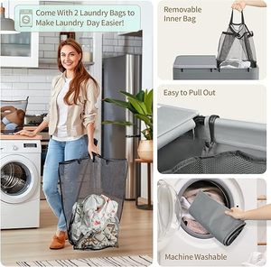 Cesto para Ropa Sucia de 150L con Ruedas, Cesto de Lavandería con Tapa y 2 Bolsas Extraíbles, Cestos para Ropa Sucia de Gran Capacidad - Product Image 6