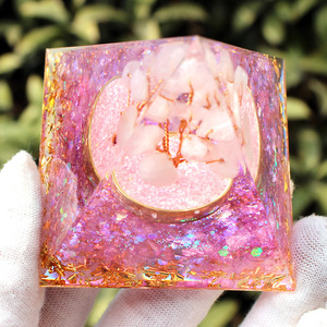 <b>Crystal</b> <b>Tree</b> Pyramid Resin Epoxy Craft Rose Quartz Copper Home Decoration Desktop Ornament - Product Image 4