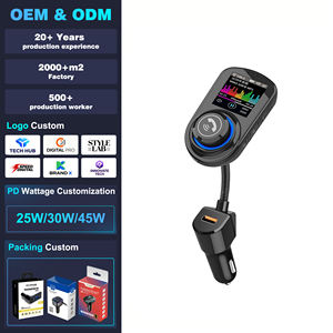 Chargeur de <span class=keywords><strong>voiture</strong></span> <span class=keywords><strong>USB</strong></span> C rapide avec émetteur <span class=keywords><strong>FM</strong></span>, lecteur MP3, écran LED coloré, lecture de carte TF, Bluetooth, chargeur de <span class=keywords><strong>voiture</strong></span> double port QC - Product Image 1