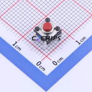 YTS1K0132BRT00 Tactile Switch Through hole Component (THT),6x6mm Switch Single Pole Single Throw Round Button 2.5N Through Hole - Product Image 1