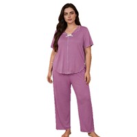 Ensemble de pyjama d'été ample à nœud, grande taille, couleur unie, pour femme, ensemble deux pièces fin, vêtements d'intérieur