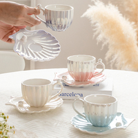 Juego de Tazas de Porcelana con Diseño de Concha de Perla Iridiscente Clásica - Diseño Zen Asiático, Apto para Lavavajillas y Microondas, Regalo para Fiestas, Gran Venta