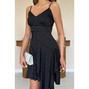 Vestido Negro Jacquard Asimétrico al por Mayor, Ropa Elegante para Mujer Profesional - Product Image 1