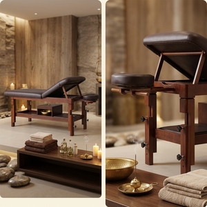 <span class=keywords><strong>Table</strong></span> <span class=keywords><strong>de</strong></span> <span class=keywords><strong>massage</strong></span> en bois pour thérapie ayurvédique à l'huile, au design minimaliste moderne, pour le corps entier et le <span class=keywords><strong>massage</strong></span> indien au chevet. - Product Image 5