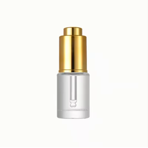 Glass Dropper <b>Bottle</b> Cylinder Shape Clear Body Gold Cap Skin Care Serum Container <b>10ml</b> 20ml 30ml 50ml Push Button Design - Product Image 1