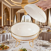 JADE JA2301A Goldverzierte Keramik-Suppentöpfe mit Doppelgriffen, Keramikdeckel, Hitzebeständig, Luxuriöses Design für Haushalt und Gewerbe