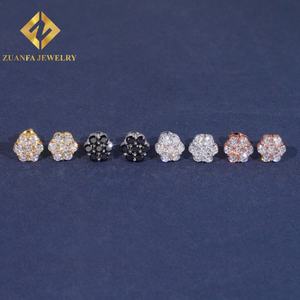 Prix de gros, boucles d'oreilles clous en argent sterling 925 avec motif de tournesol hip-hop, serties de moissanite noire VVS - Product Image 2