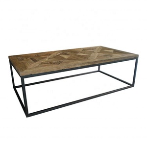 Mesa auxiliar de centro de té con marco de metal negro de madera de pino rústico reciclado industrial moderno E10 - Product Image 5