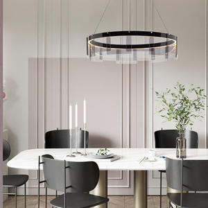 Post-moderne suspendu salon cuisine îlot luxe verre noir unique anneau circulaire suspension - Product Image 4