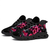 Chaussures de course athlétiques décontractées personnalisées à imprimé floral rose foncé, grande taille, pour la vente en gros