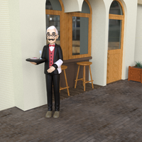 Statue de serveur en résine personnalisée pour personnes âgées Figurine de serveur grandeur nature servant de majordome pour restaurant et affichage décoratif à la maison