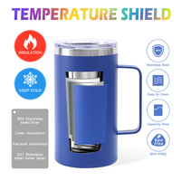 Gobelet isotherme personnalisé de 24 oz, revêtement en poudre, tasses en métal de 24 oz avec poignée, gobelet à bière en acier inoxydable, tasse isotherme