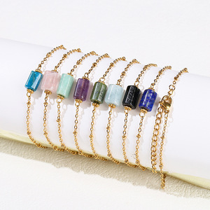 <span class=keywords><strong>Bracciale</strong></span> in Pietra Cristallina Naturale con Catena in Acciaio Inossidabile Dorato, Gioiello Curativo con Gemme Sfaccettate per Donne, Regalo per Yoga - Product Image 1
