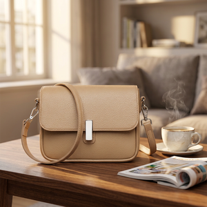 <span class=keywords><strong>Borsa</strong></span> a Tracolla da Donna in PU Effetto Ciottolato <span class=keywords><strong>Beige</strong></span>, Resistente, <span class=keywords><strong>con</strong></span> Patta e Catene, Minimalista per Uso Quotidiano - Product Image 5