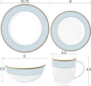 उच्च ग्रेड सिरेमिक पॉलसेन ठीक हड्डी चीन डिनरवेयर सेट 16 पीसी पुनः प्रयोज्य क्लासिक राहत पैटर्न गिल्ट धारी - Product Image 6