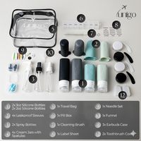Ensemble de 30 flacons de voyage pliables en silicone Unigo, étanches, rechargeables, approuvés par la TSA, avec brosses de protection et pochette zippée pour bagage à main
