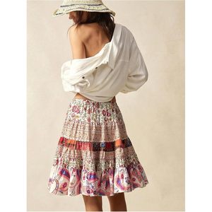 Women's <b>Boho</b> Paisley Short <b>Skirt</b> Tie Knot Flowy A Line Summer Vacation <b>Skirt</b> Cotton Bamboo Fiber Ruffles Breathable Asymmetric - Product Image 4