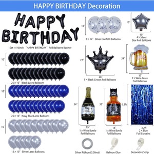Kit de Guirnalda de Globos Metálicos Gruesos Azul, Negro y Plateado, Ecológicos, con Pancarta de <span class=keywords><strong>Feliz</strong></span> Cumpleaños <span class=keywords><strong>para</strong></span> Decoración de Fiestas de Cumpleaños <span class=keywords><strong>para</strong></span> Hombres y Niños - Product Image 2