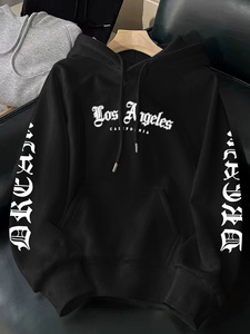 <span class=keywords><strong>Felpa</strong></span> con Cappuccio Casual da Uomo a Maniche Lunghe - Stampa Grafica <span class=keywords><strong>Los</strong></span> <span class=keywords><strong>Angeles</strong></span> California, Nero Bianco, in Fibra di Bambù Satinata, Antivento e ad Asciugatura Rapida - Product Image 3