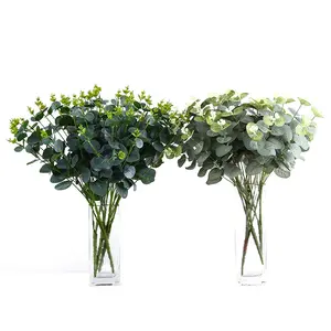 Bonsaï feuille d'eucalyptus feuilles de fausse herbe fleurs d'intérieur artificielles Bouquet feuille d'argent soie verte pour la décoration de la maison bureau bricolage