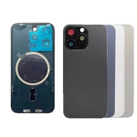 Coque arrière en verre avec lentille d'appareil photo, plaque en fer et anneau magnétique pour téléphone 8-16 Pro Max – Remplacement de la coque arrière de la batterie