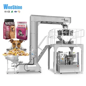 Sacchetto automatico pre-made 14 teste pesatrice macchina per l'imballaggio di alimenti per animali domestici macchina per l'imballaggio di alimenti per cani e gatti