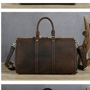 AndoBag Genuine Cow Leather Retro Handbag for <b>Men</b> Man Large Capacity Travel Duffel <b>Shoulder</b> <b>Bag</b> Outdoors Leisure Fitness <b>Bags</b> - Product Image 3
