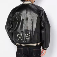 Veste bomber universitaire en cuir noir personnalisée avec logo brodé de haute qualité, fabriquée par un fabricant OEM