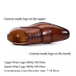 Zapatos de cuero hechos a mano para hombre, calzado de negocios oxford con logo personalizado, estilo para caminar