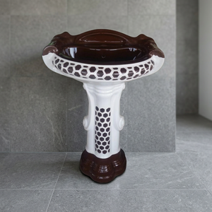 Beautiful Beige Designer Modern Square Rectangular Sterling Ceramic Pedestal Sink Granite Top Eco-Friendly Hospital Use Bathroom - Product Image 1