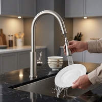 Robinet de cuisine extractible robuste en nickel brossé, monocommande, rotation à 360°, en acier inoxydable 304, pour projets