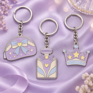 Porte-clés personnalisé en métal émaillé violet, motif girly, flacon <span class=keywords><strong>de</strong></span> <span class=keywords><strong>parfum</strong></span>, couronne, étoile, pour femmes, accessoires <span class=keywords><strong>de</strong></span> sac, cadeau - Product Image 1