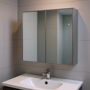 Bath <b>Mirror</b> Medicine Cabinet 24x22 Steel Frame White Double Door <b>Wall</b> Mounted <b>Rectangular</b> Contemporary Bathroom Storage - Product Image 2