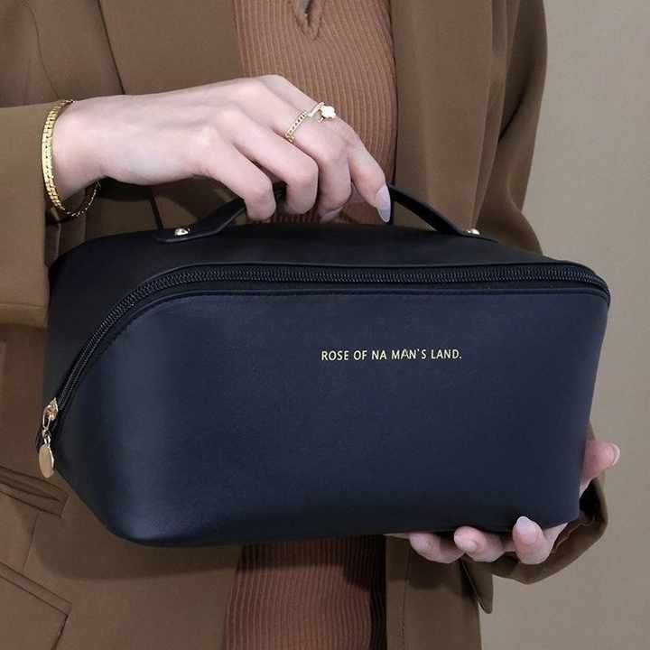 Large Pu Leather Travel Cosmetic Bag (Creem)