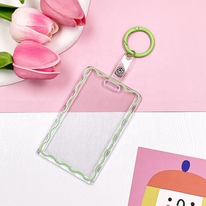 Porte-cartes photo Kpop coulissant Porte-cartes d'identité en acrylique <span class=keywords><strong>simple</strong></span> et mignon Porte-cartes d'identité néon transparent pour permis de conduire et laissez-passer de bobine de badge de bureau - Product Image 3