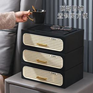 Boîte de rangement en rotin Lida, rectangulaire, empilable, style tiroir, organiseur de cosmétiques, chambre à coucher, entrée, bureau, armoire, gris - Product Image 3