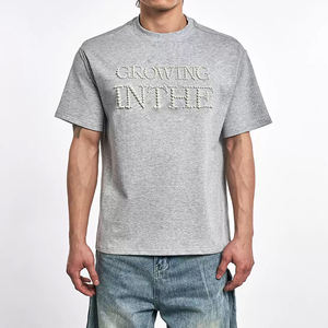 T-shirt en coton 100% de haute qualité, col rond, poids lourd, 280 g/m², surdimensionné, logo personnalisé, imprimé à l'écran, perles à bulles - Product Image 3