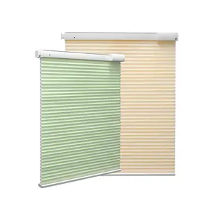 Motorized Horizontal Cellular Blinds Perfect Fit Electric Roller Shades French Windows Built-In Installation Plain