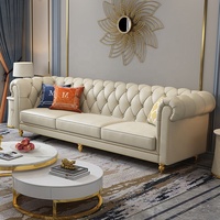 Set Sofa Velvet Chesterfield Putih Ottoman 3+2+Ottoman Modern untuk Ruang Tamu, Gudang, Sekolah, Vila