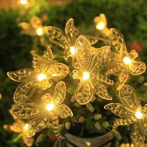 Nhà máy trực tiếp 10m Nhựa <span class=keywords><strong>LED</strong></span> năng lượng mặt trời chuỗi ánh sáng IP65 không thấm nước sân vườn cắm trại trang trí đèn lồng con chuồn chuồn giáng sinh - Product Image 2