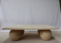Table basse en marbre travertin au design moderne pour salon, base sphérique en pierre naturelle, table basse en travertin