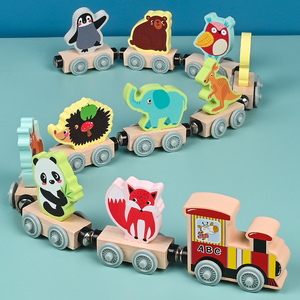 Train miniature éducatif multicolore en bois, thèmes variés (animaux, fruits, véhicules), pour enfants de <span class=keywords><strong>2</strong></span> à 4 ans - Product Image 2