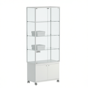 Vitrina de Exhibición de 75x37x180 cm, Marco de Aluminio Blanco, Puertas de Vidrio con Estantes Ajustables - Product Image 2