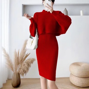 Robe pour femmes grandes tailles et pull en tricot pour femmes à col rond et manches lanternes - Product Image 4