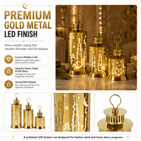 Lanterne LED islamique en acier inoxydable doré pour l'Aïd, porte-bougie en métal pour la décoration de table du Ramadan et de l'Aïd Moubarak